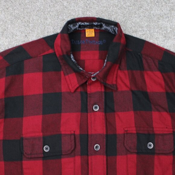 Tailor Vintage Shirt Mens Large Red/Black Plaid Performance Flannel Flip Cuff - Picture 6 of 14